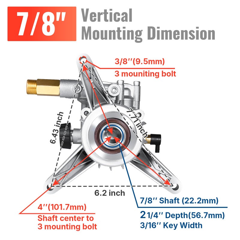 YAMATIC 7/8" Shaft Vertical Pressure Washer Pump Rear Inlet/Outlet 3000 PSI @ 2.5 GPM Replacement Pump for Power Washers, Compatible with 308653045, 308653052, 308653078, GCV190 and more - Image 3